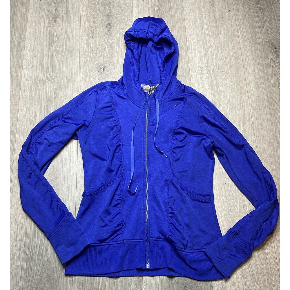 Athleta Hoodie Womens M Blue 438965 Full Zip Athleisure Activewear Ruched Jacket